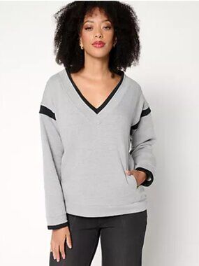 RM Studio x Rebecca Minkoff Gray V Neck Sweatshirt XXS NWT Contrast Trim